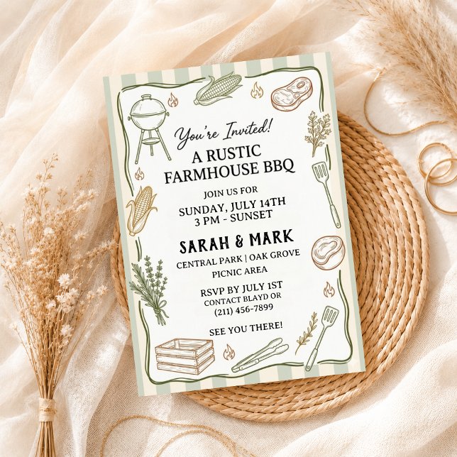 Invitation Barbecue de ferme rustique dans le jardin, ambianc (Créateur téléchargé)