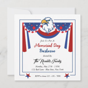 Invitation Barbecue de la fête du Memorial Day avec un Aigle