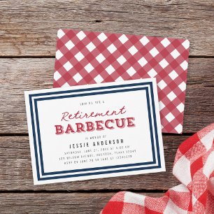 Invitation Barbecue de retraite blanc bleu et rouge En vichy