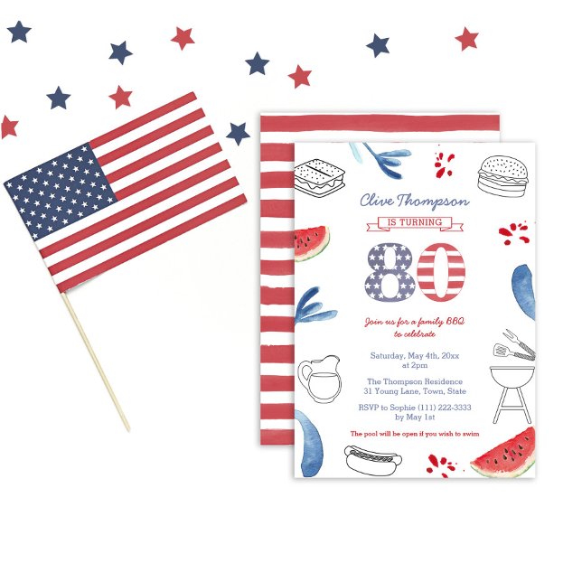 Invitation Barbecue d'été patriotique pour les 80 ans (Créateur téléchargé)