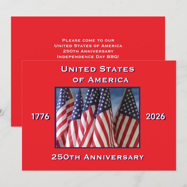 Invitation Barbecue du 4 juillet, 250e anniversaire des États (Devant / Derrière)