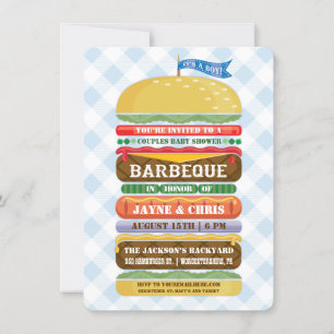 Invitation Barbecue Fête de Bébé Garçon Hamburger Empilé
