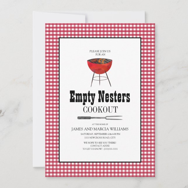 Invitation Barbecue grillades pour parents vides rouge et bla (Devant)
