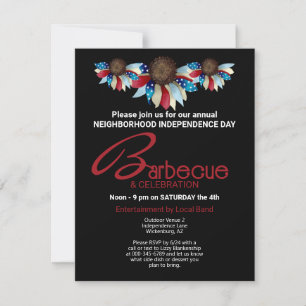Invitation Barbecue Patriotique Fleurs Demi-Bordure Supérieur
