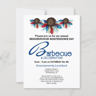 Invitation Barbecue Patriotique Top Bordure Demi-Fleurs