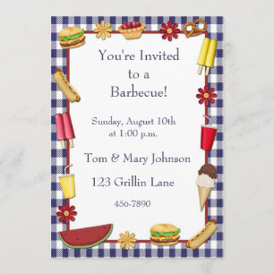 Invitation Barbecue Picnic Border Blue