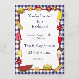 Invitation Barbecue Picnic Border Blue