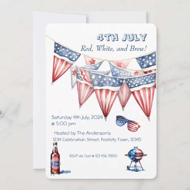 Invitation barbecue pour la fête du 4 juillet aqua (Devant)