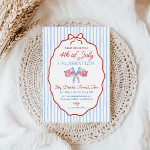 Invitation Barbecue Rouge, Blanc, Bleu du 4 Juillet