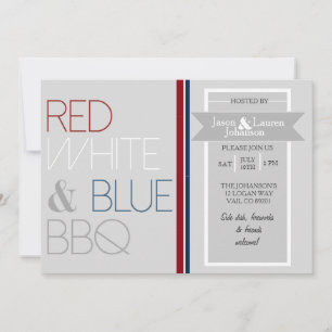 Invitation Barbecue rouge moderne blanc et bleu 4 JUILLET