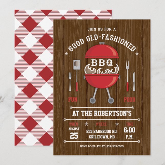 Invitation Barbecue Rustique (Devant / Derrière)