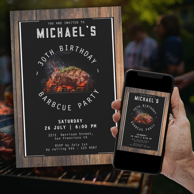 Invitation Barbecue Rustique 30e fête d'anniversaire (Rustic 30th Birthday Barbecue Party Modern Invitation)