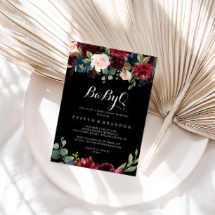 Invitation Barbecue Rustique Black Botanical BabyQ Baby showe
