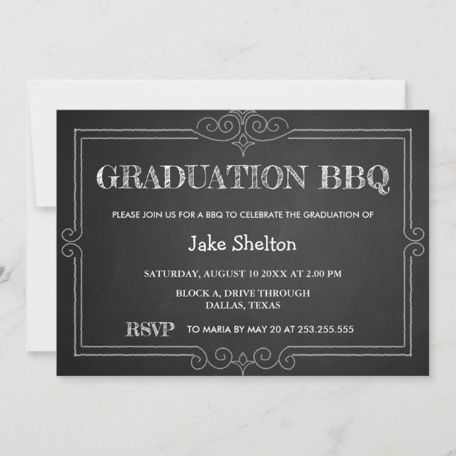 Invitation Barbecue rustique Chalkboard | manuscrit (Devant)