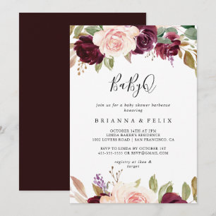 Invitation Barbecue Rustique Floral Botanique BabyQ Baby show