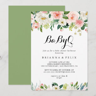 Invitation Barbecue simple Floral Green BabyQ Baby shower
