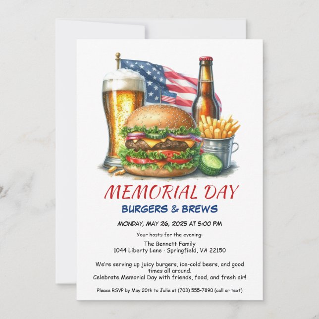 Invitation Barbecues et bières du Memorial Day | Fête de barb (Devant)