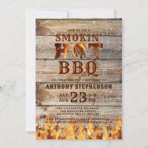 Invitation Barbeque Anniversaire Bois fumé BBQ chaud