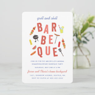 Invitation Barbeque fête blanche Chill and Grill
