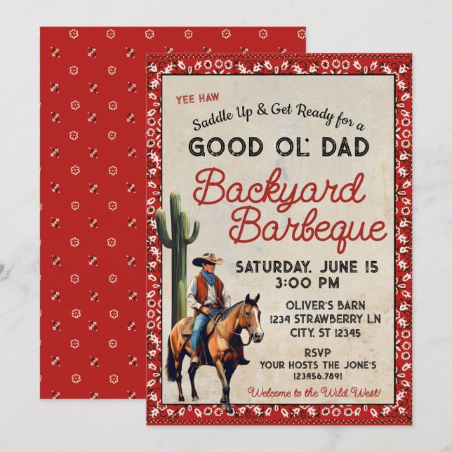 Invitation Barbeque Papa Western (Devant / Derrière)