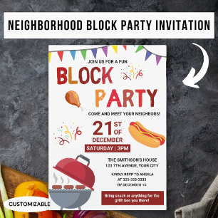 Invitation Barbeque Snack Pique-Nique Amusants Voisin Bloc Pa