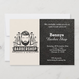Invitation Barbershop look cuir jour ouvert