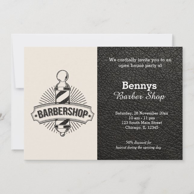 Invitation Barbershop look cuir jour ouvert (Devant)