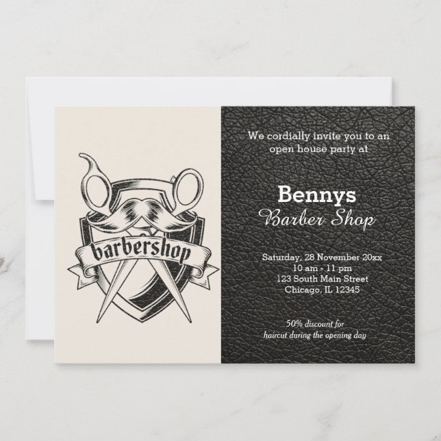 Invitation Barbershop look cuir jour ouvert (Devant)