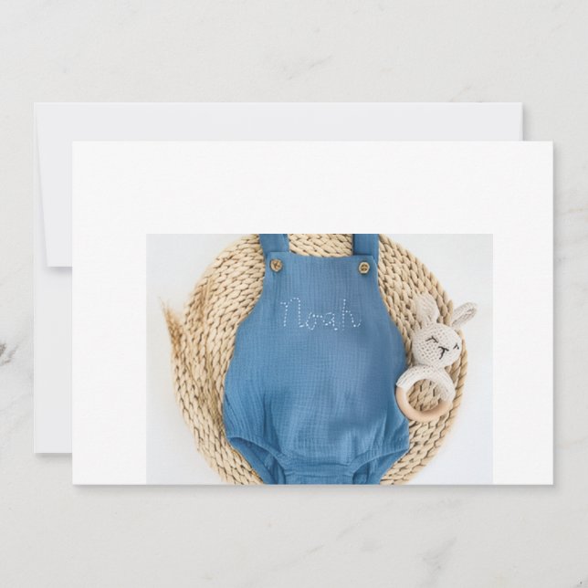 Invitation Barboteuse bébé imprimé overall bleu mignon – Nouv (Devant)