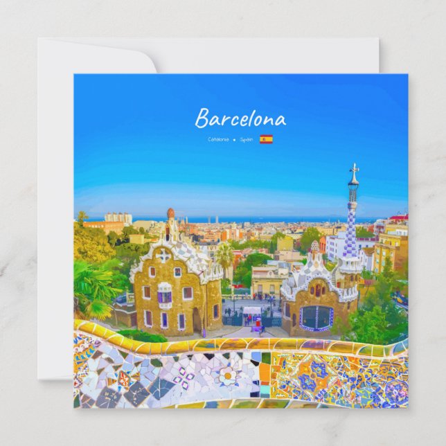 Invitation Barcelone, Espagne - Parc Guell Mosaïque Gaudi (Devant)