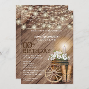 Invitation Baril de bois rustique et floral blanc 00e anniver