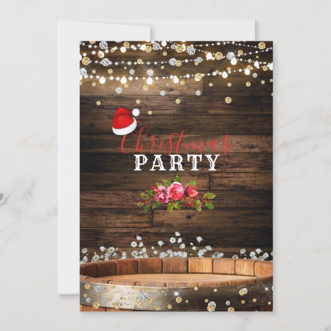 Invitation Baril de bois rustique et lumières Baby' Breath No (Devant)