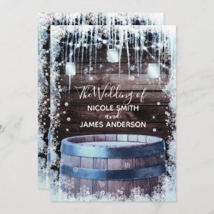 Invitation Baril en bois rustique et lumières Mariage de gran