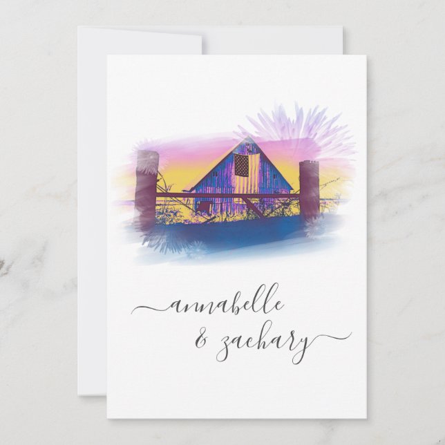 Invitation *~* Barn American Flag AR19 QR RSVP Mariage (Devant)