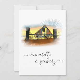 Invitation *~* Barn American Flag QR RSVP AR19 Mariage Invita
