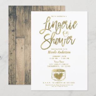 Invitation Barn Rustique Bois Glam Or Lingerie Douche Invita