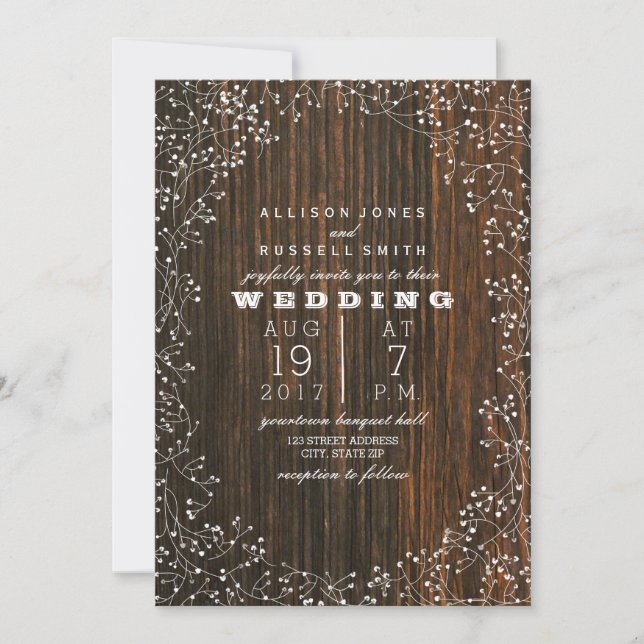 Invitation Barn Wood + Baby's Breath Mariage (Devant)