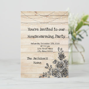 Invitation Barn Wood Rustic Black Rose House-échauffement