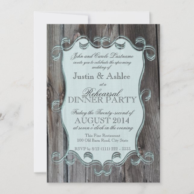 Invitation Barn Wood Sign Rehearer Diner Party (Devant)
