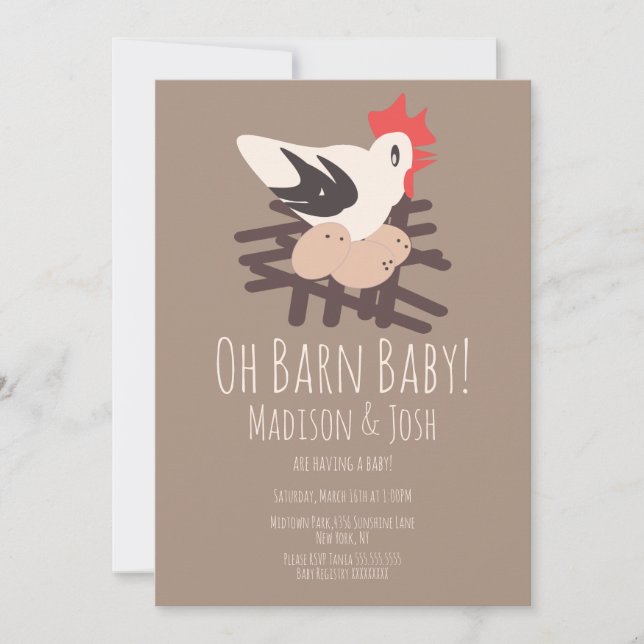 Invitation Barne de coq Animaux de ferme Baby shower d'art (Devant)