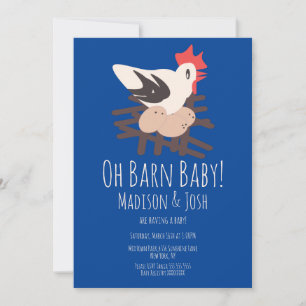 Invitation Barne de coq Animaux Ferme Baby shower Art Bleu