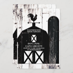 Invitation Barne noire Blanc Bois rustique Mariage de ferme