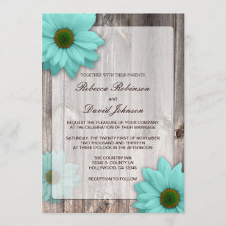 Invitation Barne rustique avec Mariage de marguerites bleues