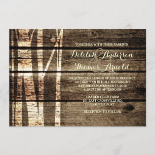 Invitation Barne rustique Bois bouleau Arbres d'hiver Mariage