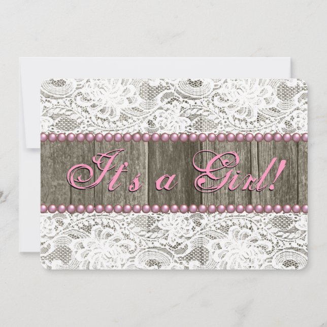 Invitation Barne rustique Perles roses de bois et Baby shower (Devant)