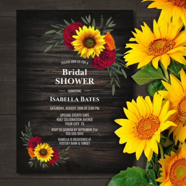 Invitation Barne Wood Sunflower Bourgogne Fête des mariées Ro (Créateur téléchargé)