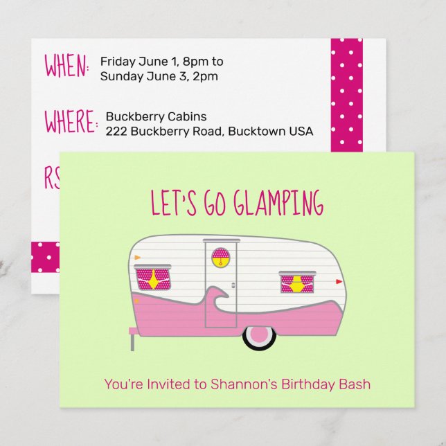 Invitation Barnum Rose Canette de Jambon Rétro Caravane Glamp (Devant / Derrière)