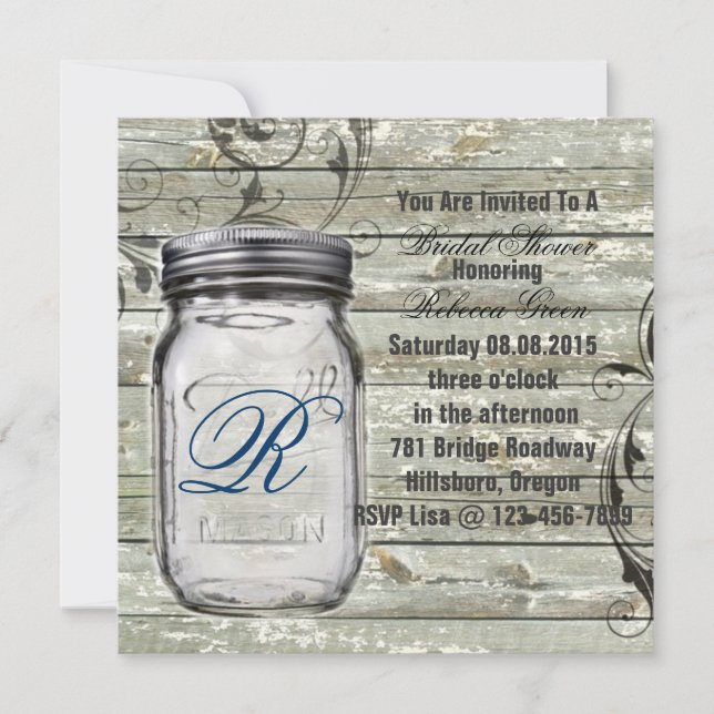 Invitation barnwood country rustique mason jar nuptiale douch (Devant)