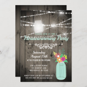 Invitation Barnwood Lights Mint Mason Jar Réchauffement domes