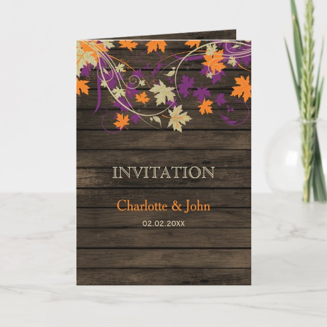 Invitation Barnwood, Rustic Fall prum feuille invite mariage (Devant)